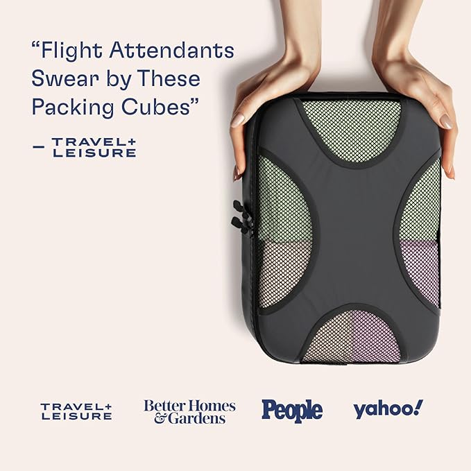 Shacke Premium 8 Packing Cubes Set - Lightweight Mesh Travel Luggage Organizers with Laundry Bag, 8-Piece Suitcase Storage System (Dark Grey)