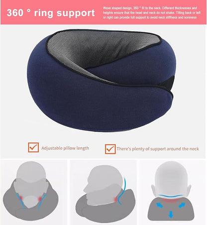 Cloud Sleep Travel Pillow｜360° Adjustable Neck Pillow for Airplane & Office｜NASA Memory Foam｜Free Eye Mask & Earplugs (Dark Blue)