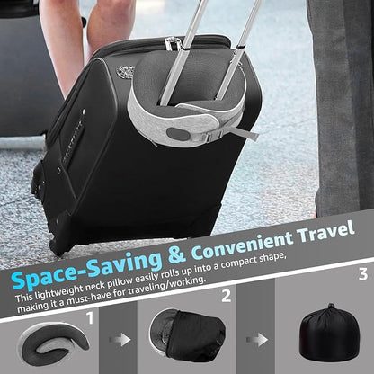 Travel Pillows for Airplanes Ergonomic Memory Foam Neck Pillow for Travel - 360° Head & Neck Support for Sleeping on Flights, Cars, Trains & Office (Gray-1)