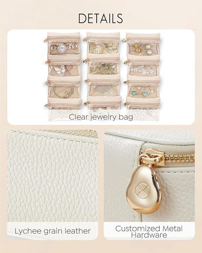 Vlando Jewelry Box with 12 Velvet Jewelry Pouch Jewelry Travel Organizer for Women Girl Jewelry Case Necklace Rings Earrings Bags Christmas Gifts Wedding Gifts Mothers Day Gifts (White)