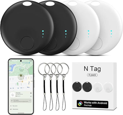 Smart Tags-4 Pack for Android Tracker Tags, Bluetooth Tracker, Work with Google's Find Hub App, Item Finder for Keys, Item Locator for Wallet, Suitcases (White&Black)