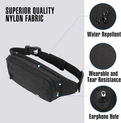 WATERFLY Fanny Pack Waist Bag: Small Hip Pouch Bum Bag Fannie Pack Phanny Fannypack Waistpack Bumbag Beltbag Sport Slim Fashionable for Jogging Hiking Hiker Woman Man