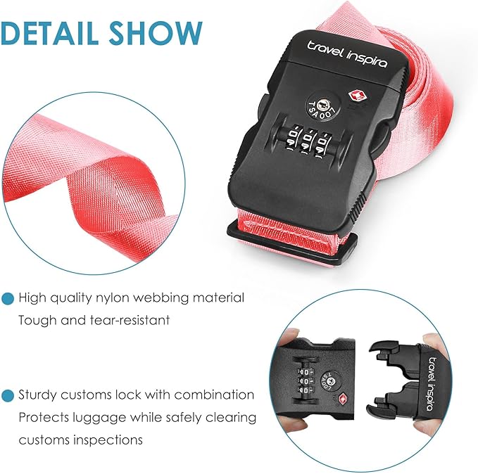 Travel Inspira Luggage Straps for Suitcases with TSA Lock, Protect Your Luggage Anti-Burst, High Visibility Color, Easy to Identify Luggage Adjustable Heavy Duty Belt for 20-32 Inch Suitcases