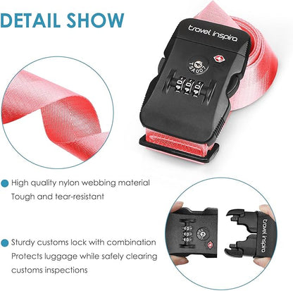 Travel Inspira Luggage Straps for Suitcases with TSA Lock, Protect Your Luggage Anti-Burst, High Visibility Color, Easy to Identify Luggage Adjustable Heavy Duty Belt for 20-32 Inch Suitcases