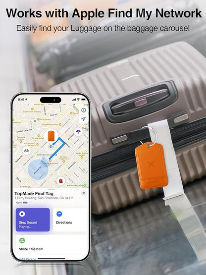 TopMade Smart Luggage Tag with Find My, Premium Leather Luggage Tags for Suitcase, Travel Bags, Backpacks, Anti-Lost Suitcase Tag Tracker for Travel with Privacy Name Card, Rechargeable