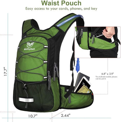 Insulated Hydration Backpack Pack with 3L BPA Free Leak Proof Water Bladder, Large Storage Lightweight Hiking Daypack with Waist Pouches & Cooler Layer, for Running, Biking, Camping, Festival