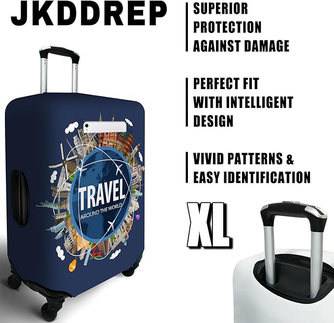 Travel around the world Travel Luggage Cover, Travel-Themed Suitcase Protector Stretchable, Washable Travel Suitcase Cover (XL for 29-32 Inch Luggage)
