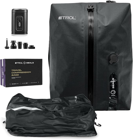 TPU Vacuum Bag for Travel, 70D Nylon Reusable Compression Bag with IP67 Waterproof Zipper, Compression Packing Cubes for Clothing, Space Saver Bags for Luggage and Backpack(Gray-1 PCS + PUMP)