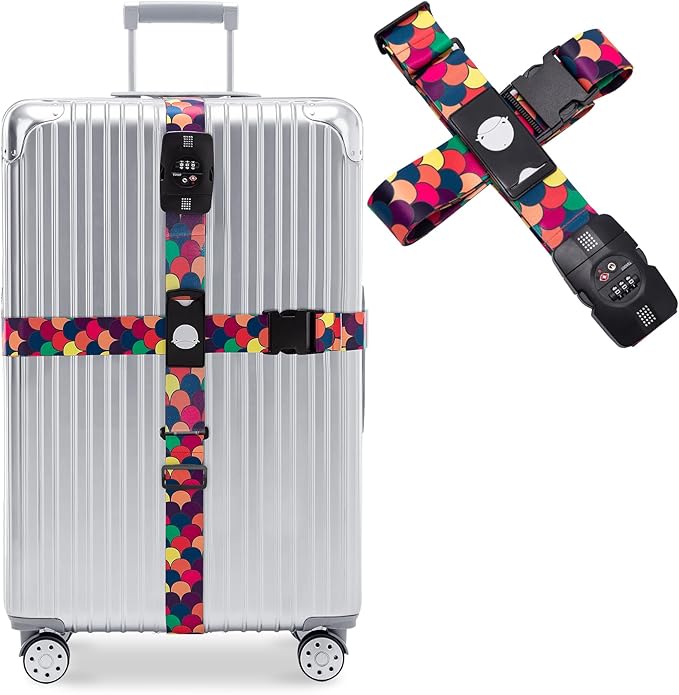 Travelkin Luggage Straps TSA Approved - Adjustable Cross Suitcase Straps with TSA Lock, Reinforced Buckle, Unique Pattern - Secure Heavy Duty Luggage Straps for Travel (Scales of Dragon)