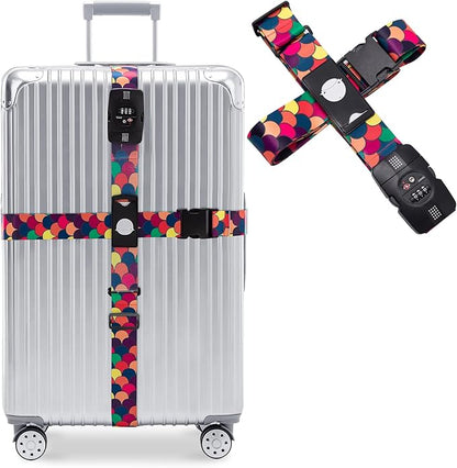 Travelkin Luggage Straps TSA Approved - Adjustable Cross Suitcase Straps with TSA Lock, Reinforced Buckle, Unique Pattern - Secure Heavy Duty Luggage Straps for Travel (Scales of Dragon)