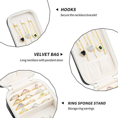 BONNY DODO Small Travel Jewelry Organizers Box for women with PU Leather Portable Mini Jewelry Case with compartments for Necklace Rings Earrings,Luxury Giftable boxes. (Black, M)