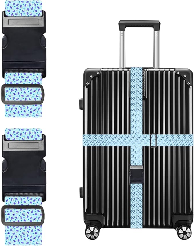 Nuxovilar Luggage Straps of 2 Set Small Blue Purple Mushrooms Pattern, 1.96x90.5 inches - Luggage Straps for Suitcases, Great for Nature Trips, Hiking, Leisure Travel