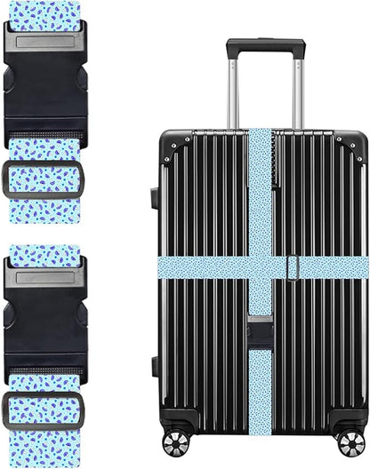 Nuxovilar Luggage Straps of 2 Set Small Blue Purple Mushrooms Pattern, 1.96x90.5 inches - Luggage Straps for Suitcases, Great for Nature Trips, Hiking, Leisure Travel