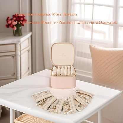 Vlando Travel Jewelry Box Organizer - 6 Small Velvet Zipped Pouches Pockets for Jewelries Necklaces Rings Earrings Sorting Storage, Khaki