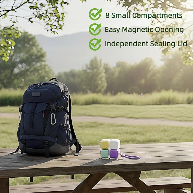 Weekly Pill Organizer, Travel 7 Day Pill Box Case with Magnetic Design, Easy Open Pill Container for 8 Compartments Portable Pill Case Medicine Holder for Vitamins Medication (Purple)