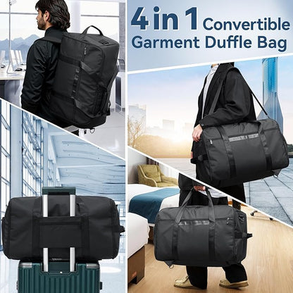 GARPROVM Garment Duffle Bags for Travel, 4 in 1 Convertible Garment Bags with Separated Suit Bag Shoe Compartment, Waterproof Carry On Luggage Bag Backpack for Short Trip, Weekender Bag for Men Women