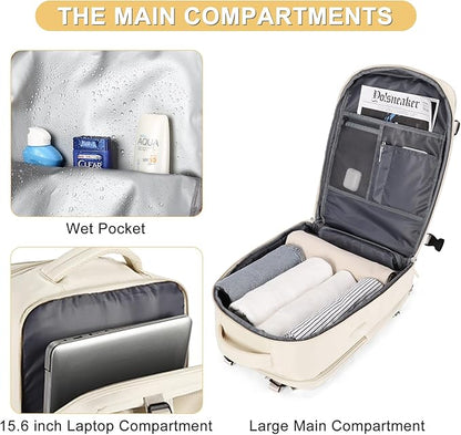 coofay Beige Travel Backpack For Women Men Airline Approved Personal Item Carry On Flight Approved Waterproof Backpack For Traveling On Airplane Weekender Travel Bag