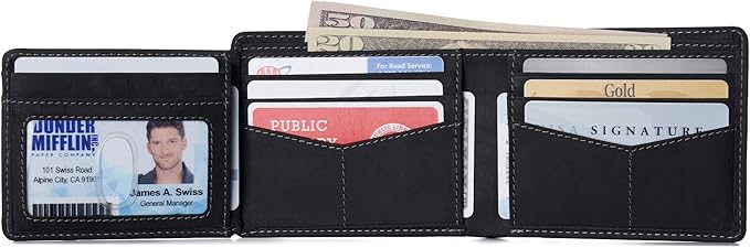 Alpine Swiss Mens Wallet for Men | RFID Protected Leather Mens Wallet | Spencer Bifold with Divided Bill Section | Gift Box | 2 ID Windows | 14 Card & Storage Pockets for Organization
