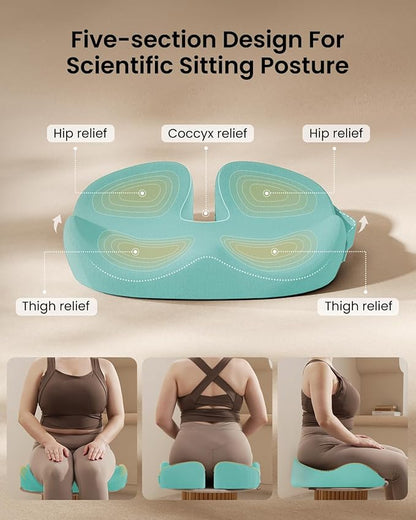 ProtoArc Extra Large Seat Cushions for Office Chairs, Ergonomic Memory Foam Seat Cushion for Home, Extra Cover, Car Seat Cushions for Driving, Pressure Relief Pad for Sciatica - Mint Green