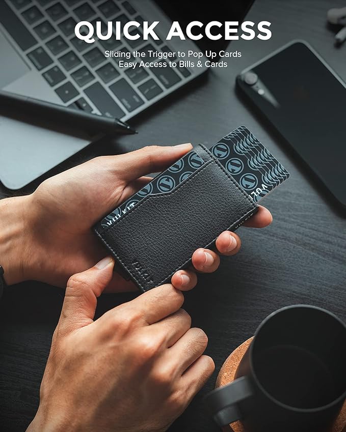 VULKIT Card Holder Wallet with Double ID Windows RFID Blocking Pop Up Wallet Minimalist Design for 12 Cards