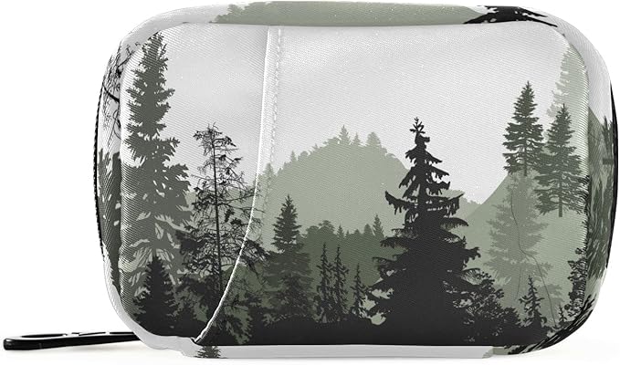 Grey and White Mountains and Trees Pill Organizer Box Case Container Holder 7 Days Weekly Travel Cute Vitamin Dispenser Sorter Planner Storage Small Compact Men Women