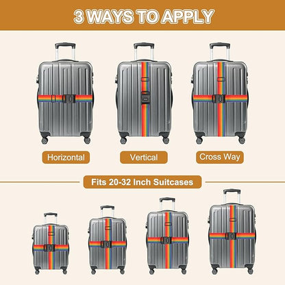 MECCANIXITY Luggage Straps with Combination Lock Adjustable Suitcase Belt Strap for Suitcase Briefcase Backpack Travel, Gray-Blue, Pack of 4