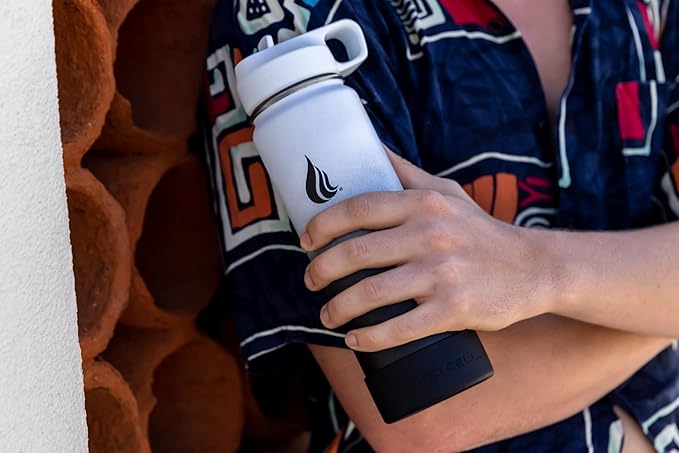 HYDRO CELL Stainless Steel Insulated Water Bottle with Straw - For Cold & Hot Drinks - Metal Vacuum Flask with Screw Cap and Modern Leakproof Sport Thermos for Adults (Black/White 24oz)