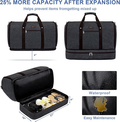 Garment Duffle Bag for Travel - Convertible Carry on Garments Duffel Bags Travel Bag for Women Men Large Weekender Bag with Shoes Compartment 3 in 1 Hanging Clothes Suit Dress Bag 3pcs Set