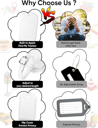 Luggage Tags Built-in Anti-Loss Tracker, Luxury Leather Luggage Tags for Suitcase, Travel Bags, Backpacks, Travel Organizer for Lost Baggage Prevention (Creamy White)