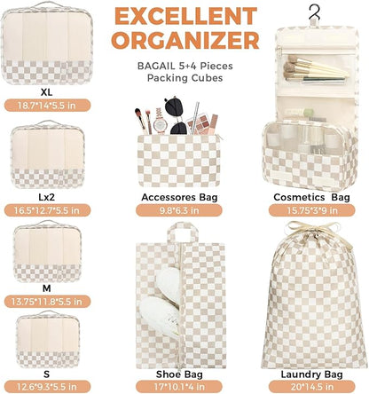 BAGAIL 9 Set Packing Cubes Luggage Packing Organizers for Travel Accessories