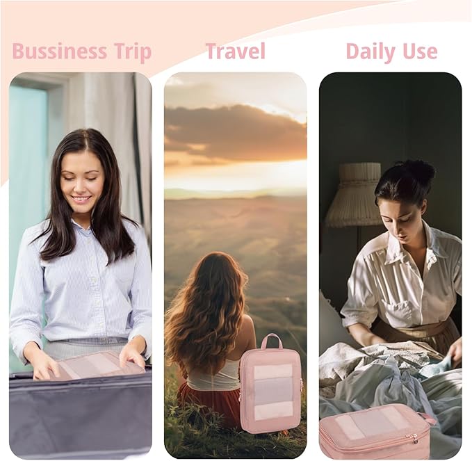 Expandable Double-Sided Compression Packing Cube，3 Set Lightweight Double Deck Organizer Bag Carry on Luggage Backpack Suitcases，Women Travel Accessories for Separate Clean and Dirty Clothes