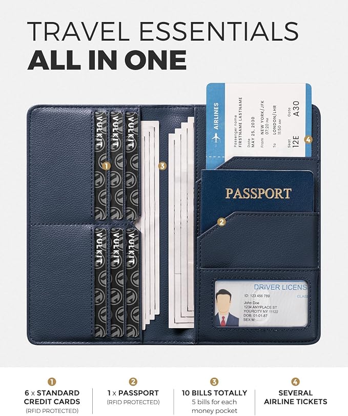 VULKIT Passport Holder Wallet RFID Blocking Travel Wallet for Men & Women