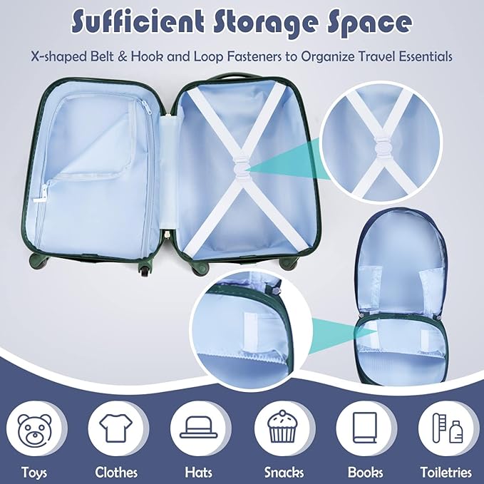 KOTEK Kids Carry On Luggage Set, 16" Hardside Rolling Suitcase with Spinner Wheels, Travel Rolling Luggage for Boys Girls (Lion)