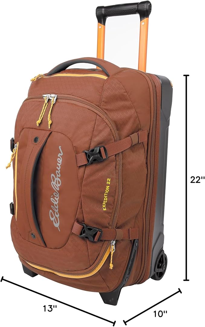 Eddie Bauer Expedition Rolling Duffel Bag with Wheels | Travel | Carry-On | Luggage | Rugged | Durable - Rust, 22"