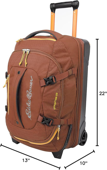 Eddie Bauer Expedition Rolling Duffel Bag with Wheels | Travel | Carry-On | Luggage | Rugged | Durable - Rust, 22"