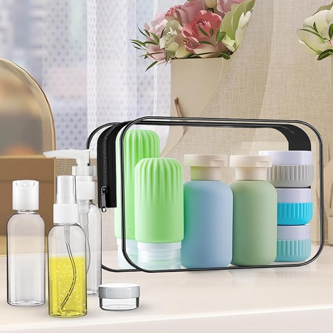 Travel Bottles for Toiletries, 25 Pack TSA Approved Travel Size Containers for Toiletries, Leak Proof Refillable & Squeezable Toiletry Bottles Kit with Clear Bag for Shampoo Lotion Cream Conditioner