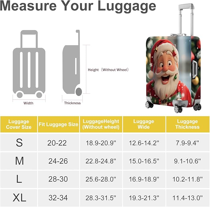FOREVER QUEEN Santa Claus Luggage Cover Suitcase Protector Suitcase Cover Anti-Scratch,Stretchable Bag Cover Washable Durable Polyester