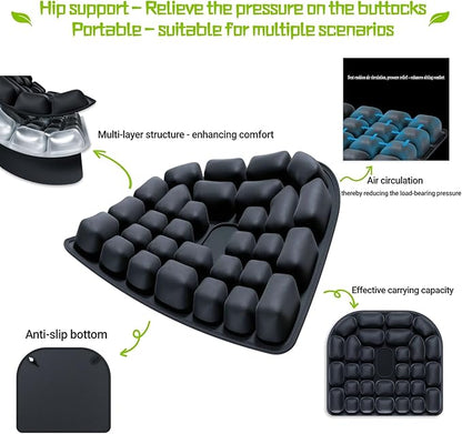 Portable seat Cushion Comfortable Inflatable seat Cushion Suitable for Office Chairs Long Drives Flights Long Trips or Wheelchair use Improve The Comfort of Sitting Posture Black