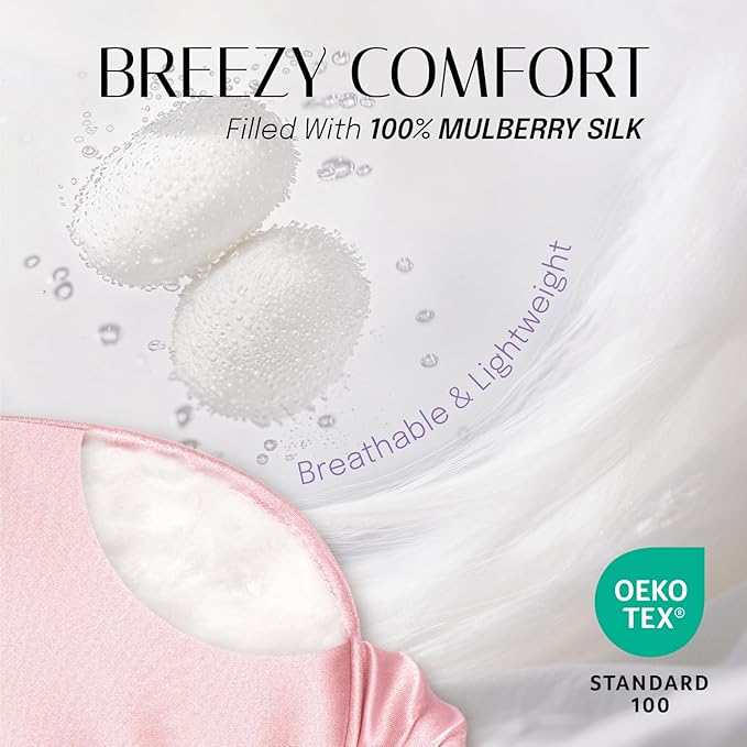 OLESILK Silk Sleep Mask, 100% Mulberry Silk Eye Mask for Sleeping, Double Layer Filling and Elastic Strap, Travel and Nap, Soft Eye Cover Eyeshade with Luxury Bag and Ear Plugs, Pink