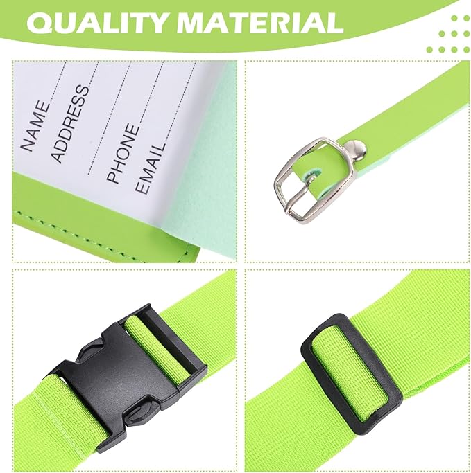 Reginary 8 Pcs Luggage Straps Suitcase Tags Set 4 Travel Adjustable Suitcase Belt 4 PU Leather Luggage Tags ravel Accessories (Green)