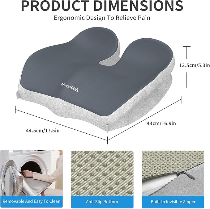 Seat Cushion Extra Thick Premium Memory Foam for Office Chair & Car, Pain Relief for Sciatica Tailbone Back, Orthopedic Comfort