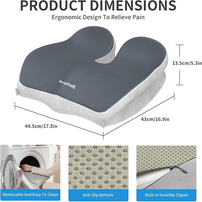 Seat Cushion Extra Thick Premium Memory Foam for Office Chair & Car, Pain Relief for Sciatica Tailbone Back, Orthopedic Comfort