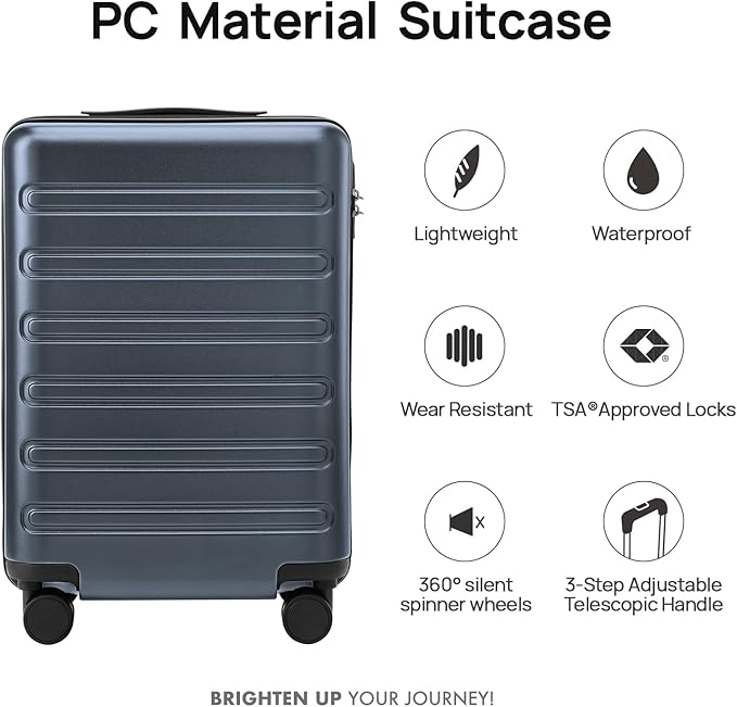 NINETYGO Medium Checked Luggage 24 Inch, Checking In Luggage with Smooth Spinner Wheels, Expandable, Hard Shell PC+ABS Suitcase, Lightweight Travel Luggage, TSA Approved (Grey, Andes)