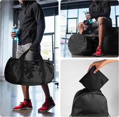 pack all 45L Foldable Duffel Bag, Water-Resistant Sports Gym Bag, Portable Weekender Bag Lightweight for Travel, Fitness and Camping (Black)