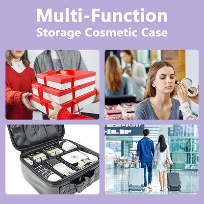 Travel Makeup Train Case Cosmetic Case Organizer Portable Artist Storage Bag with Adjustable Dividers for Cosmetics Makeup Brushes Toiletry Jewelry Digital Accessories (Purple)