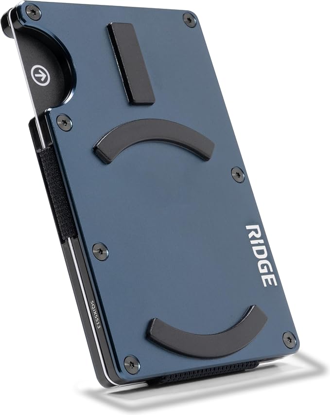 Ridge Wallets for Men Compatible with Magsafe - Slim Minimalist Compact Wallet and Card Holder, RFID Protected Front Pocket Wallets for Men with Integrated Cash Strap (Alpine Navy)