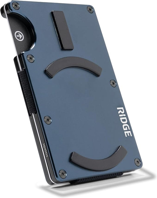 Ridge Wallets for Men Compatible with Magsafe - Slim Minimalist Compact Wallet and Card Holder, RFID Protected Front Pocket Wallets for Men with Integrated Cash Strap (Alpine Navy)