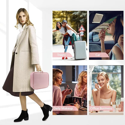 Travel Makeup Case 5 Layers Portable Makeup Train Case Cosmetic Bag Organizer Storage for Women with Adjustable Dividers and Shoulder Strap for Toiletry Travel Accessories(pink)