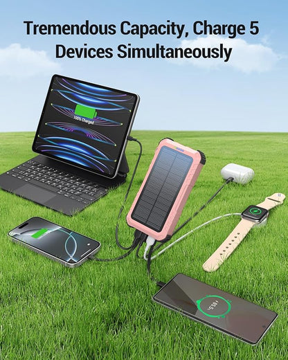 Power-Bank-Solar-Charger 45800mAh Fast Charging with 3 Built-in Cables LED Flashlight Portable External Battery Pack Compatible with iPhone, and-roid, Tablet, Drone, Camera