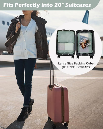 Gonex 8 Set Compression Packing Cubes for Travel Essentials, Expandable Mesh Organizer with Toiletry, Laundry, Shoe, Cable Bags for Suitcases, Gray